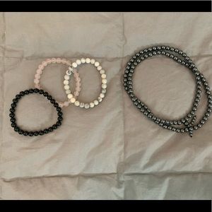 Crystal Bracelet Lot - Obsidian, Rose Quartz, Howlite and Hematite